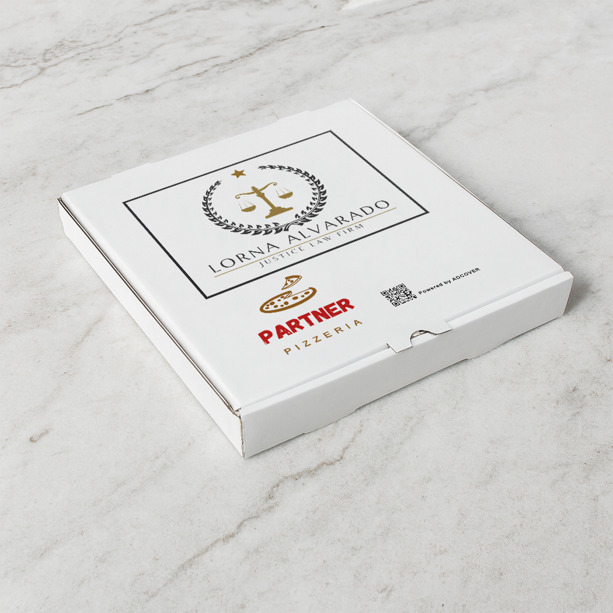 8" x 8" x 2" Co-Branded White Pizza Boxes for Pizzerias – Bulk Pack of 50 | AdCover, Printed in Canada