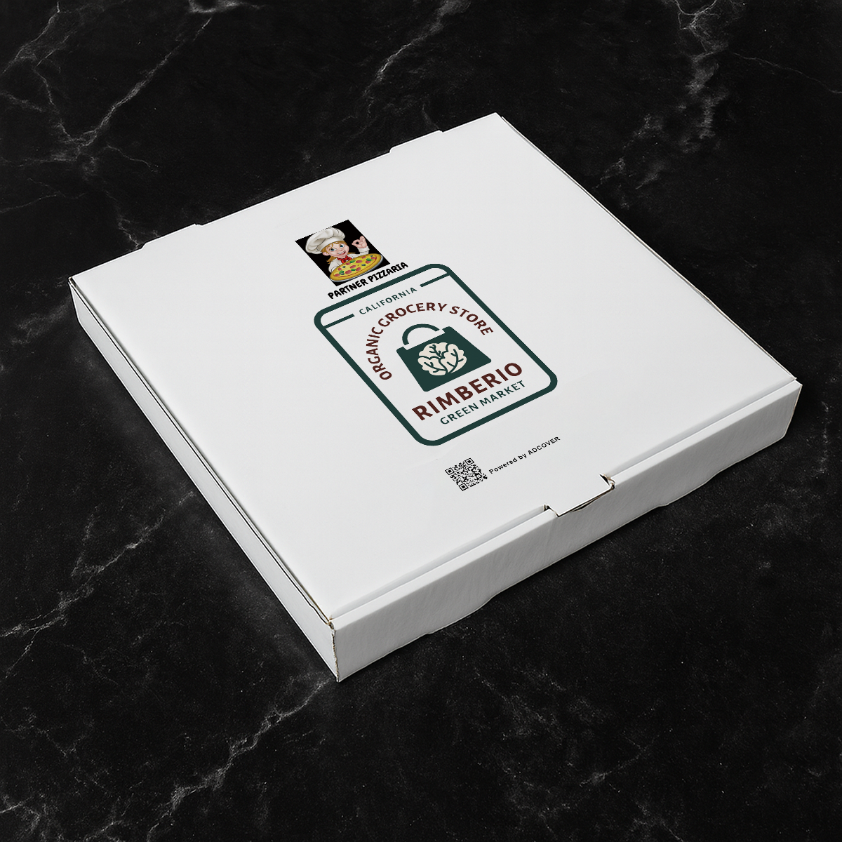 8" x 8" x 2" Co-Branded White Pizza Boxes for Pizzerias – Bulk Pack of 50 | AdCover, Printed in Canada