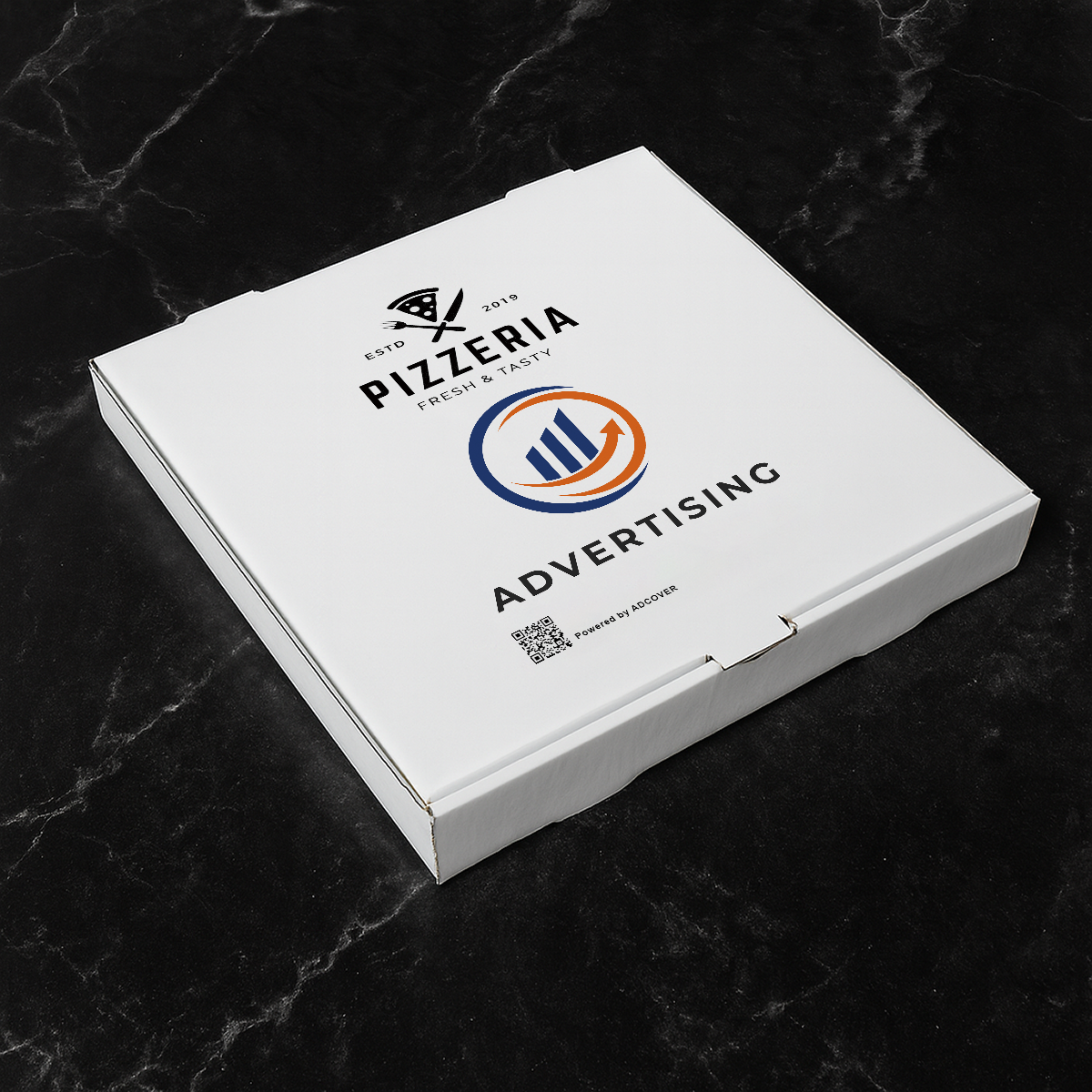 8" x 8" x 2" Co-Branded White Pizza Boxes for Pizzerias – Bulk Pack of 50 | AdCover, Printed in Canada