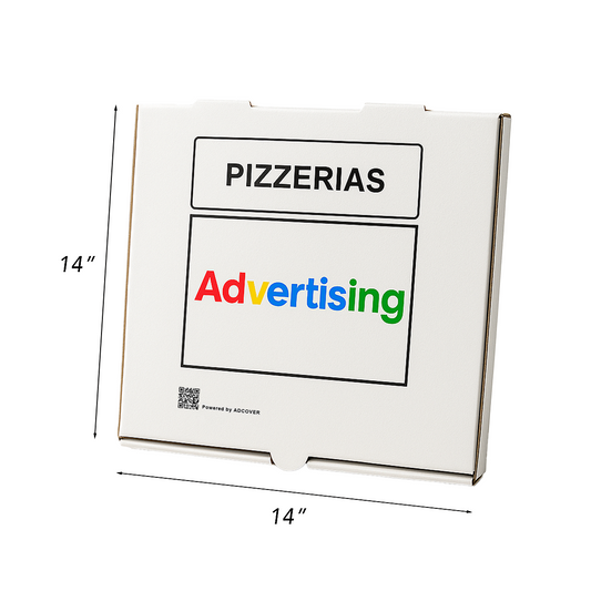 14" x 14" x 2" Co-Branded White Pizza Boxes for Pizzerias – Bulk Pack of 50 | AdCover, Printed in Canada
